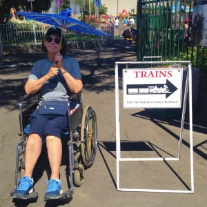 Carol at the Garden Railroad