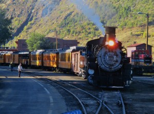 Steam train in the station