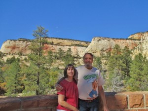 Carol & Patrick at the entrance to Zion National Park