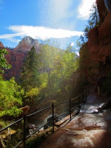 Walking under the falling water