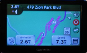 The GPS shows the road